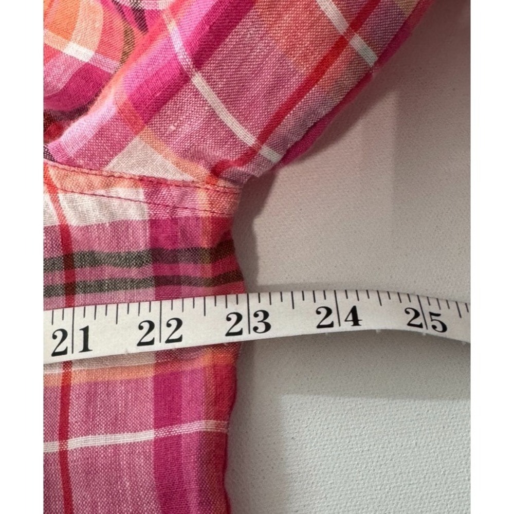 Jones New York Sport Shirt L 100% Linen Plaid Madras Button Front Preppy - Picture 10 of 12